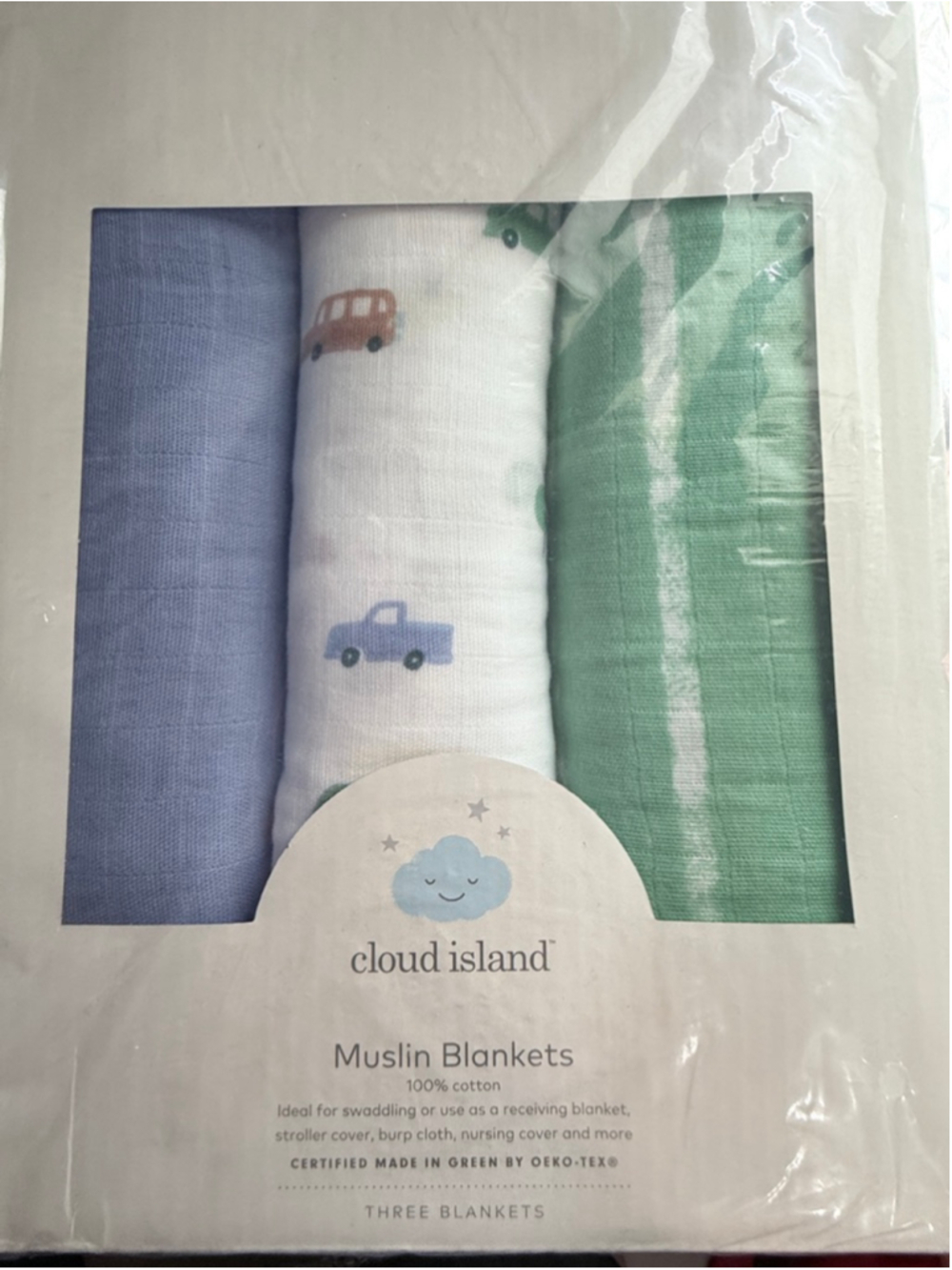 Unisex Cloud Island Muslin Blankets One Size Blue Green - Picture 2 of 3